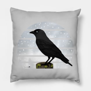 Jackdaw Winter Snow Bird Watching Birding Ornithologist Gift Pillow