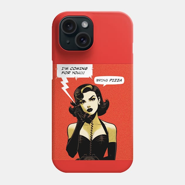 Comic phone threat bring pizza Phone Case by Retro Vibe