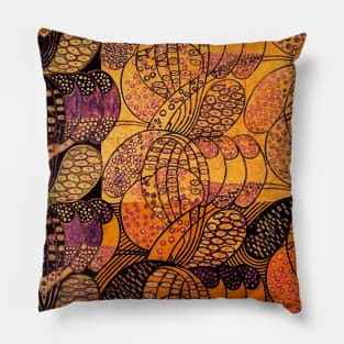 ABSTRACT FLORAL SWIRLS IN GOLD YELLOW ORANGE PURPLE Art Nouveau Pillow