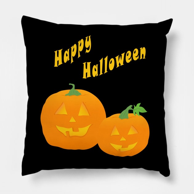 Halloween Jack-O-Lanterns or Jack-O’Lanterns smiling wishing Happy Halloween Pillow by SPJE Illustration Photography