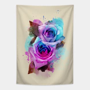 Blue and pink watercolour rainbow roses Tapestry