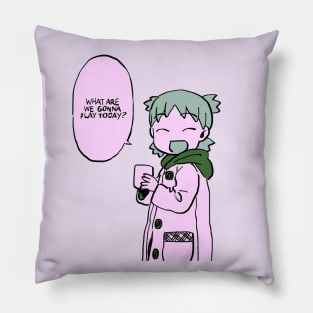 I draw pink pastel yotsuba asking what are we gonna play today / yotsubato Pillow