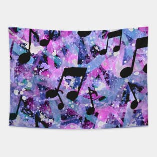 Wild Pink and Purple Watercolor Music Note Silhouettes Tapestry