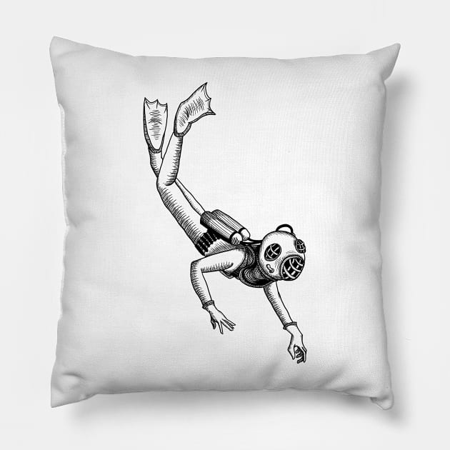 Deep Diver Pillow by Drawlander