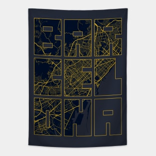 Barcelona, Spain City Map Typography - Gold Art Deco Tapestry