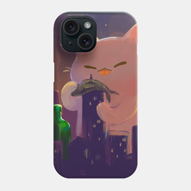 Cat Godzilla City Night Phone Case by vooolatility