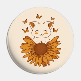 Kitten, Sunflower and Butterflies Pin