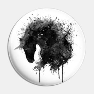 Black and White Horse Head Watercolor Silhouette Pin