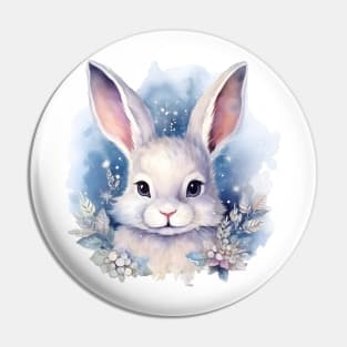 Bunny Christmas floral watercolor Pin