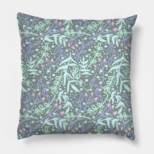 Botanicals and Dots - Hand Drawn Design - Pastel Purple, Green, Blue, and Pink Pillow