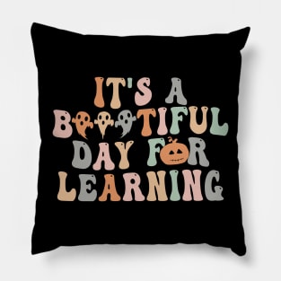 It's A Beautiful Day For Learning Groovy Halloween Teacher T-Shirt Pillow