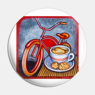 Red Electra Delivery Bicycle Cappuccino and Amaretti Pin