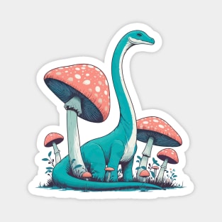Cute simple Dinosaur Brontosaurus in Mushroom Garden Magnet