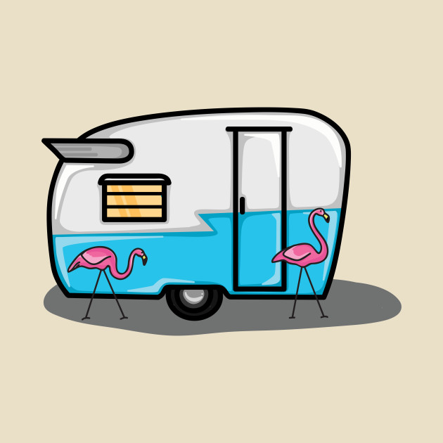 Download Retro blue flamingo campers - Retro - T-Shirt | TeePublic