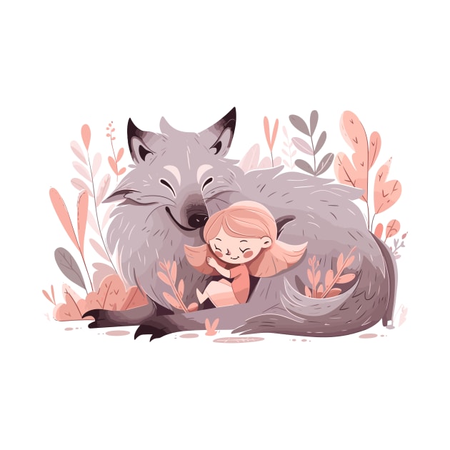 Cute Wolf Animal Loving Cuddle Embrace Children Kid Tenderness by Cubebox