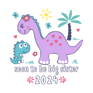 Big Sister Soon To Be Big Sister 2024 Cute Dino Siblings T-Shirt