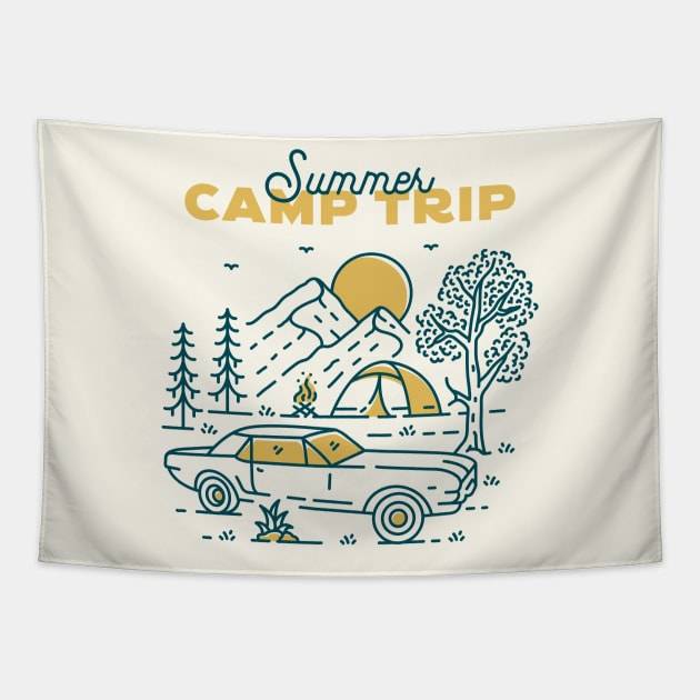 Summer Camp Trip Tapestry by VEKTORKITA