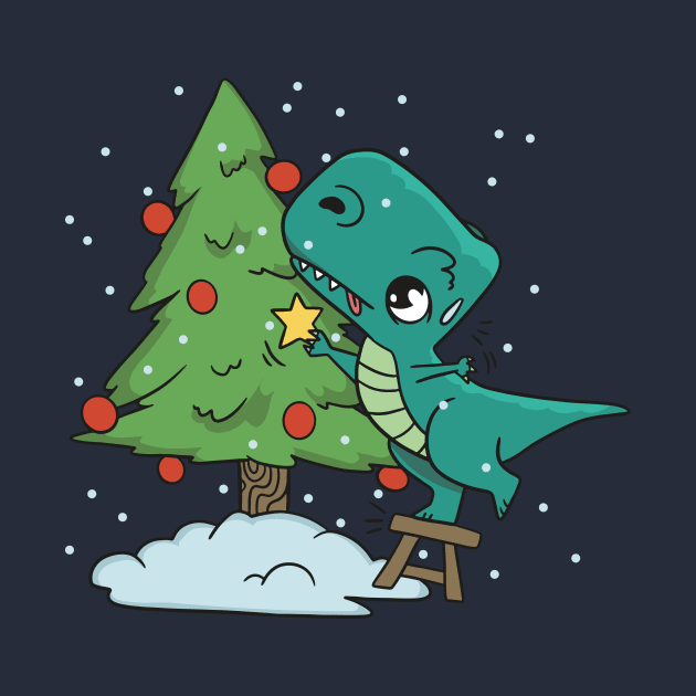 Sweaty T-Rex Decorating a Christmas Tree by SLAG_Creative