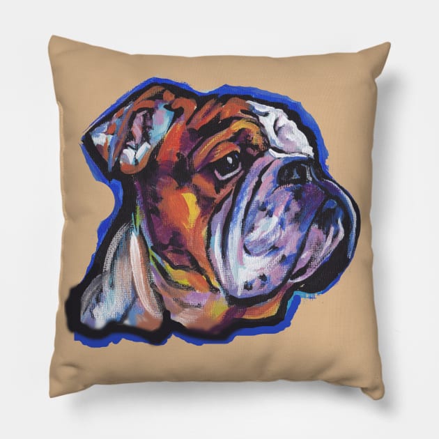 English Bulldog Dog Bright colorful pop dog art Pillow by bentnotbroken11