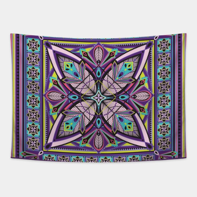 Neon Art Deco Mandala Tapestry by Carolina Díaz