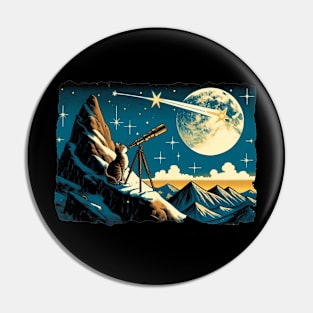 Meteor Watching Hiker Mountain Climbing Stargazing Cat Pin