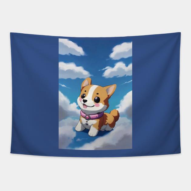 Super Cute Anime Corgi on the Clouds Tapestry by FurryBallBunny