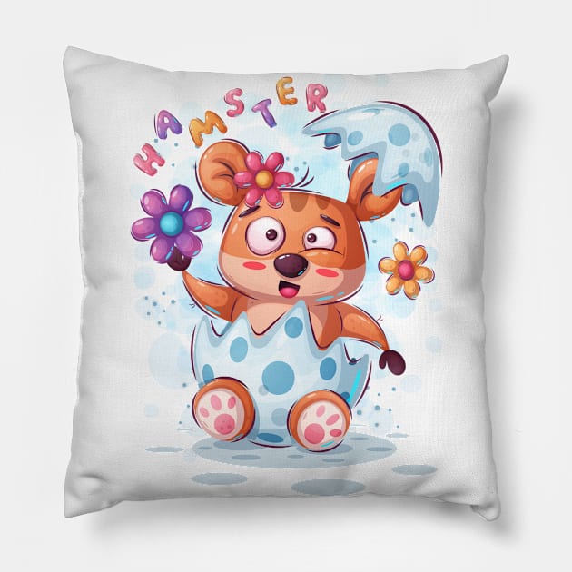 Hamster with flower Pillow by NoonDesign