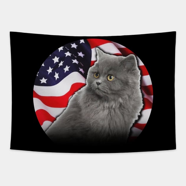 American Birman Cat USA Flag Funny Gift Shirt 4th of July Tapestry by Kaileymahoney