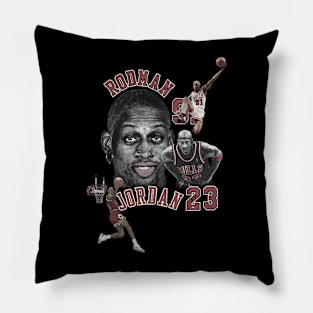 Dennis Rodman Bulls 91 & Michael Jordan 23 Vintage Pillow