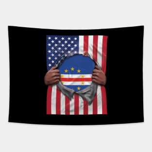 Cape Verde Flag American Flag Ripped - Gift for Cape Verdean From Cape Verde Tapestry