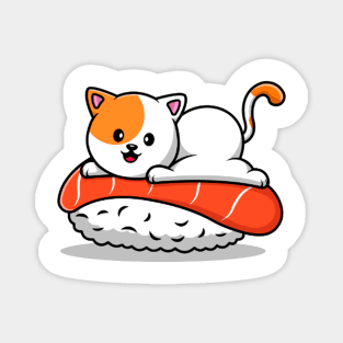 Nigiri sushi and cat, nigiri salmon Magnet