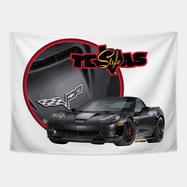 Texas-Style Black Corvette with red trim Tapestry by CamcoGraphics