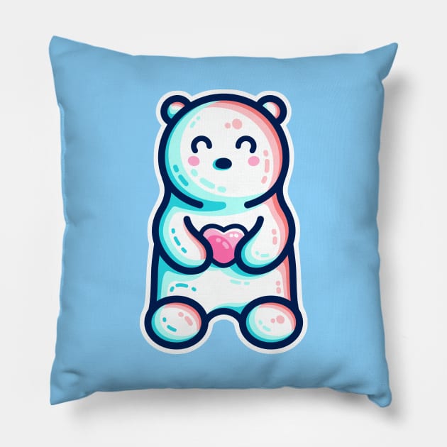 Cute Polar Bear Holding Heart Pillow by freeves