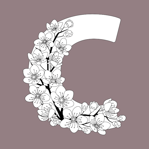 Monochrome capital letter C patterned with sakura twig by Alina