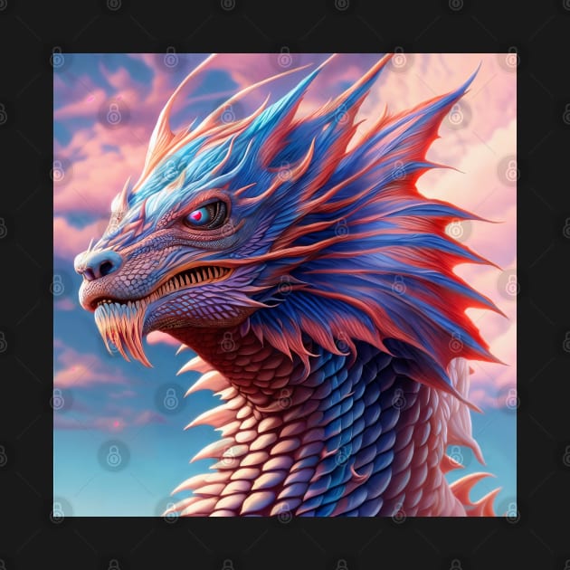 Intricate Asian Pink and Blue Dragon at Sunset by dragynrain