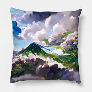 Beautiful Mountain Airy Skies Flower Nature Garden Village Pillow