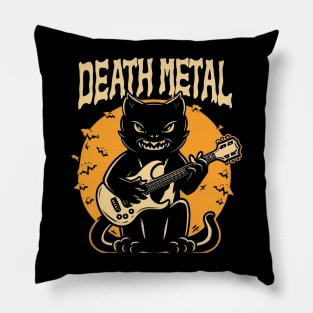 Death Metal Satanic Baphomet Cat playing guitar Pillow