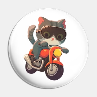 Cool cat riding motorbike Pin