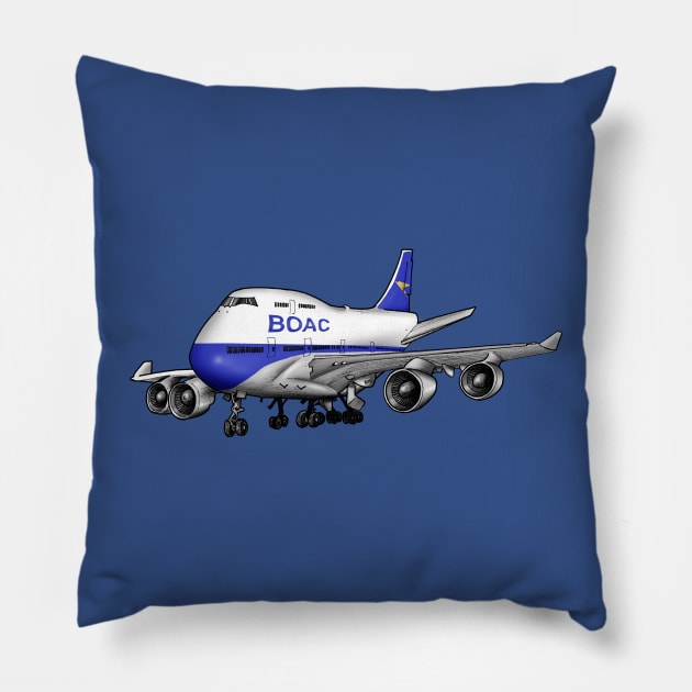 BOAC 747 Jumbo Jet Cartoon Art Pillow by Funky Aviation