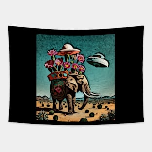 watercolor cactus on Elephant with UFO Tapestry