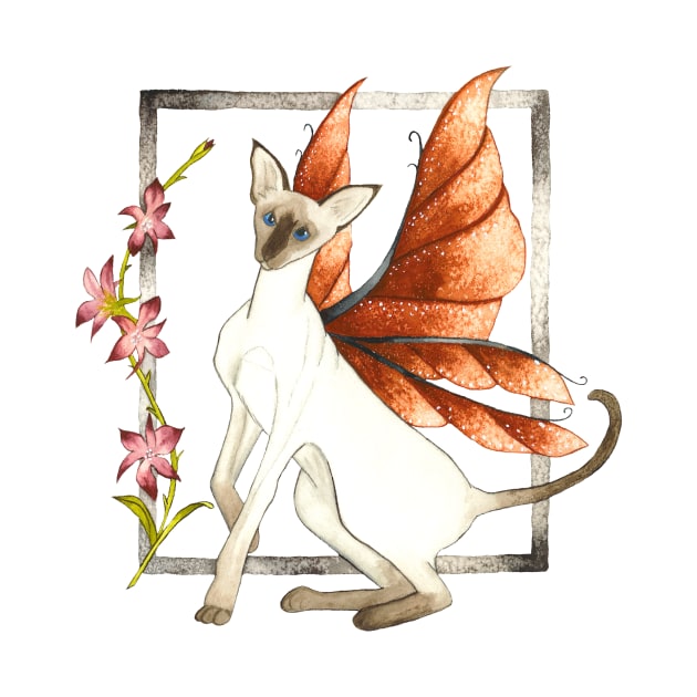 Perplexed - Siamese Fairy Cat with Floral Border by serenstar75