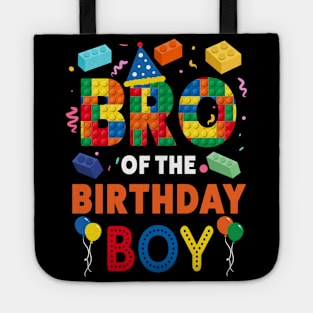 Bro Of The Birthday Boy 9 Year Old Building Blocks B-day Gift For Boys Kids Tote