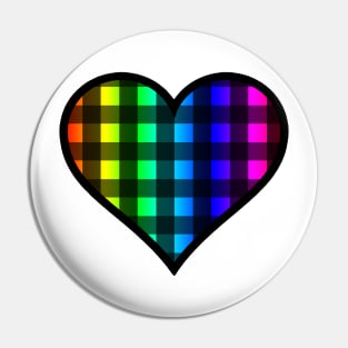 Black and Rainbow Buffalo Plaid Heart Pin