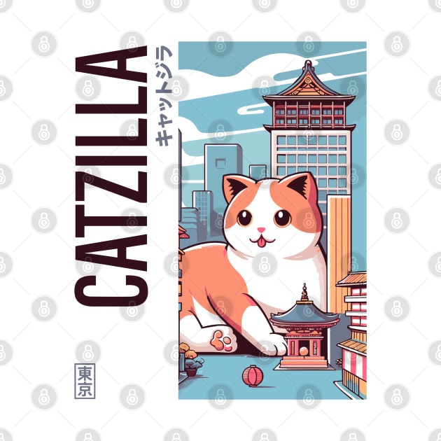 Catzilla Japanese Funny Cat Kawaii Parody Vintage Catzilla by rhazi mode plagget