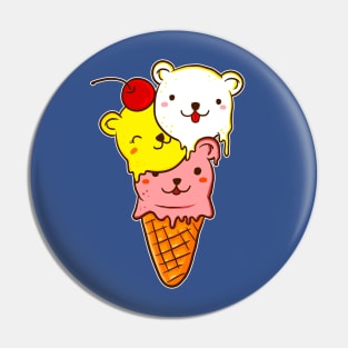 Cute Bears Ice Cream Cone Pin