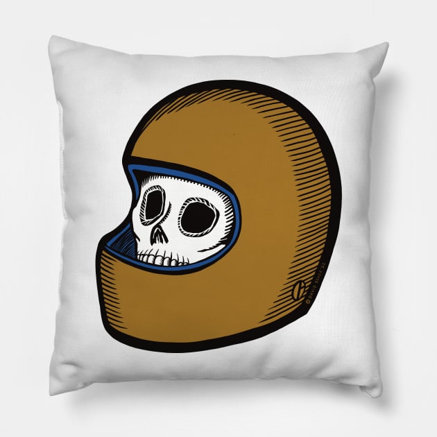 Vintage Moto Skull Pillow by Art from the Blue Room