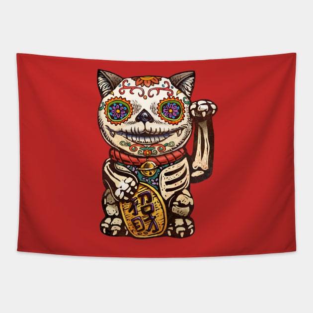 Day of the Dead Maneki-Neko Lucky Shirt Tapestry by ChetArt