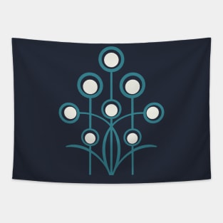 Teal Art Deco geometric flower motif Tapestry