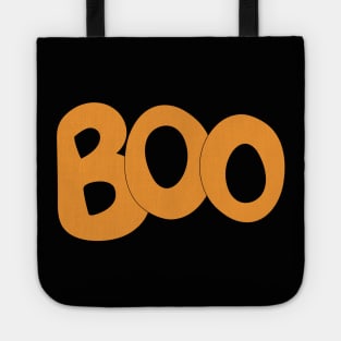 BOO text art in orange bubble letters Tote