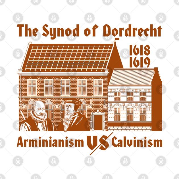 Reformed christian art. Dort synod of 1618. Arminians vs. Calvinists. by Reformer